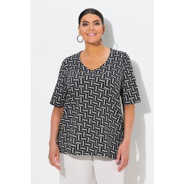 T-shirt à imprimé graphique. Col en V et manches courtes. Coupe évasée