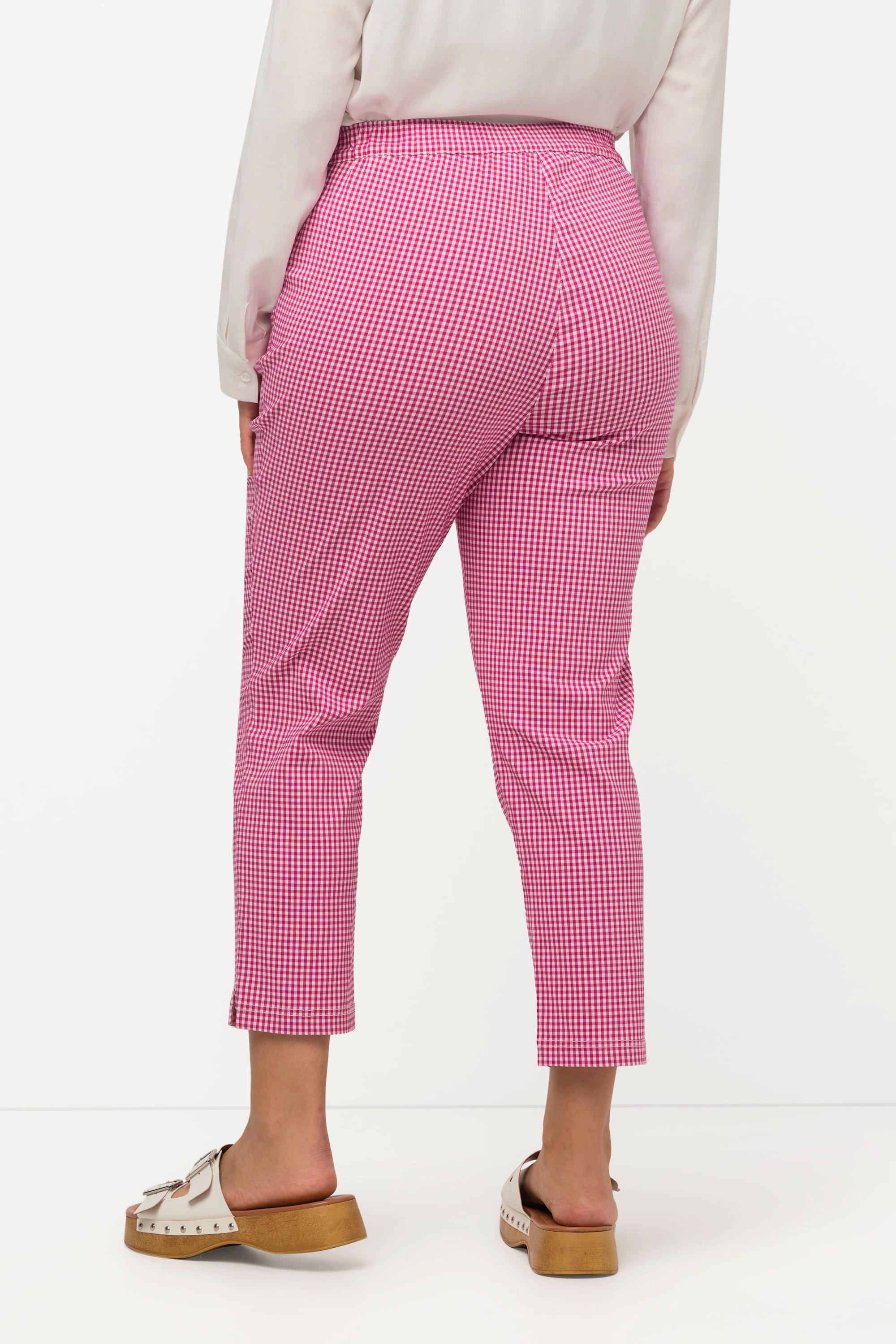 Ulla Popken  Pantalon 7/8 Sienna. Tissu bengaline hautement élastique. Imprimé à carreaux vichy. 