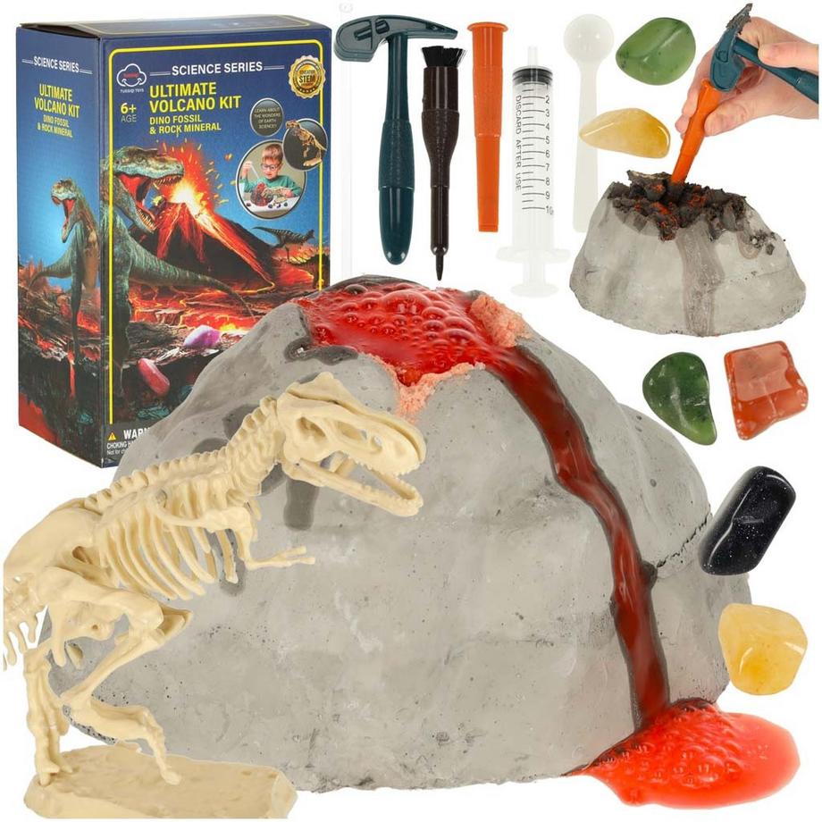 Esperimento 2 in 1 sull'eruzione vulcanica + dinosauro