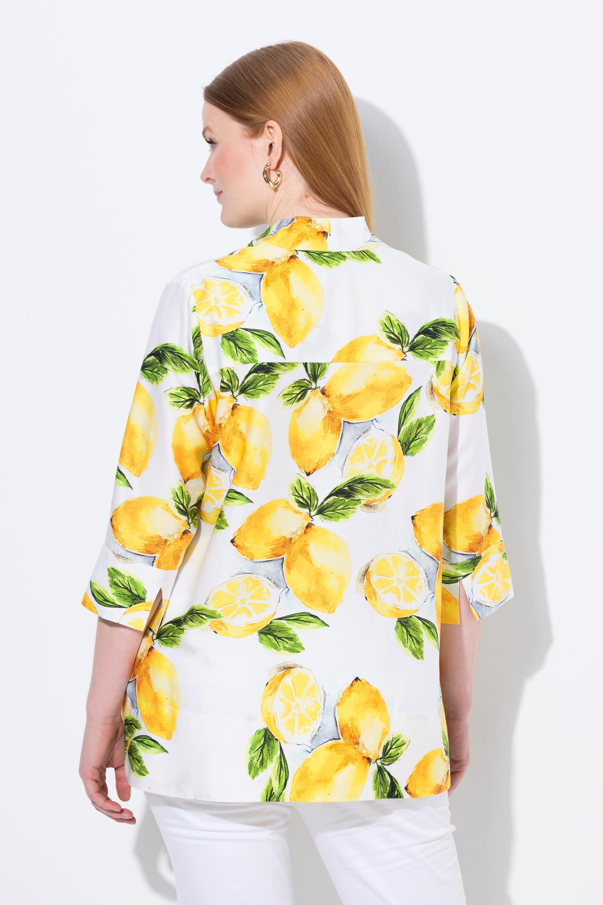 Ulla Popken Lyocell Tunika Zitronen A-Linie Kelchkragen 3/4 Arm  