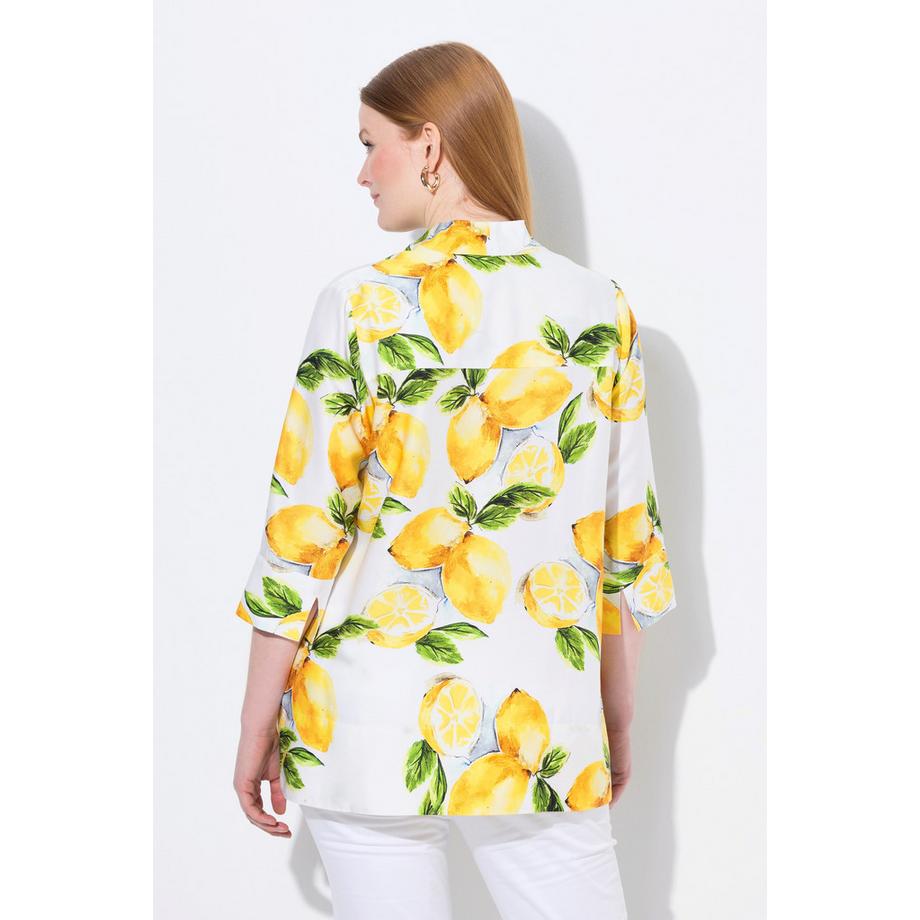 Ulla Popken Tunique Lyocell Citrons Coupe Evasée Col Cygne Manches 3/4  