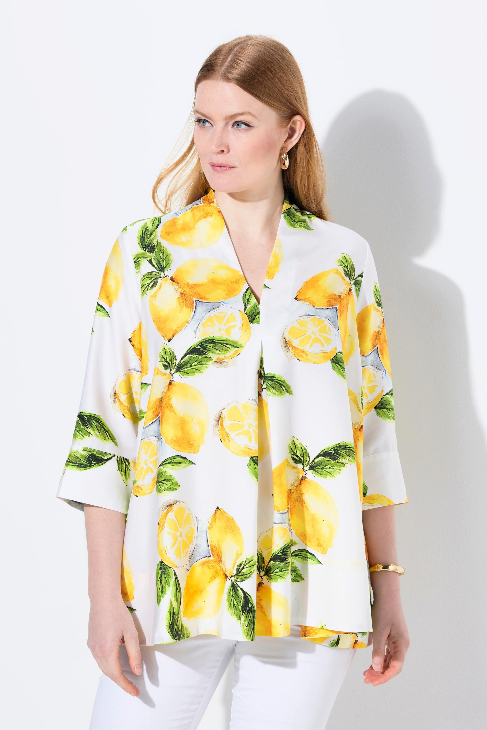 Ulla Popken Lyocell Tunika Zitronen A-Linie Kelchkragen 3/4 Arm  