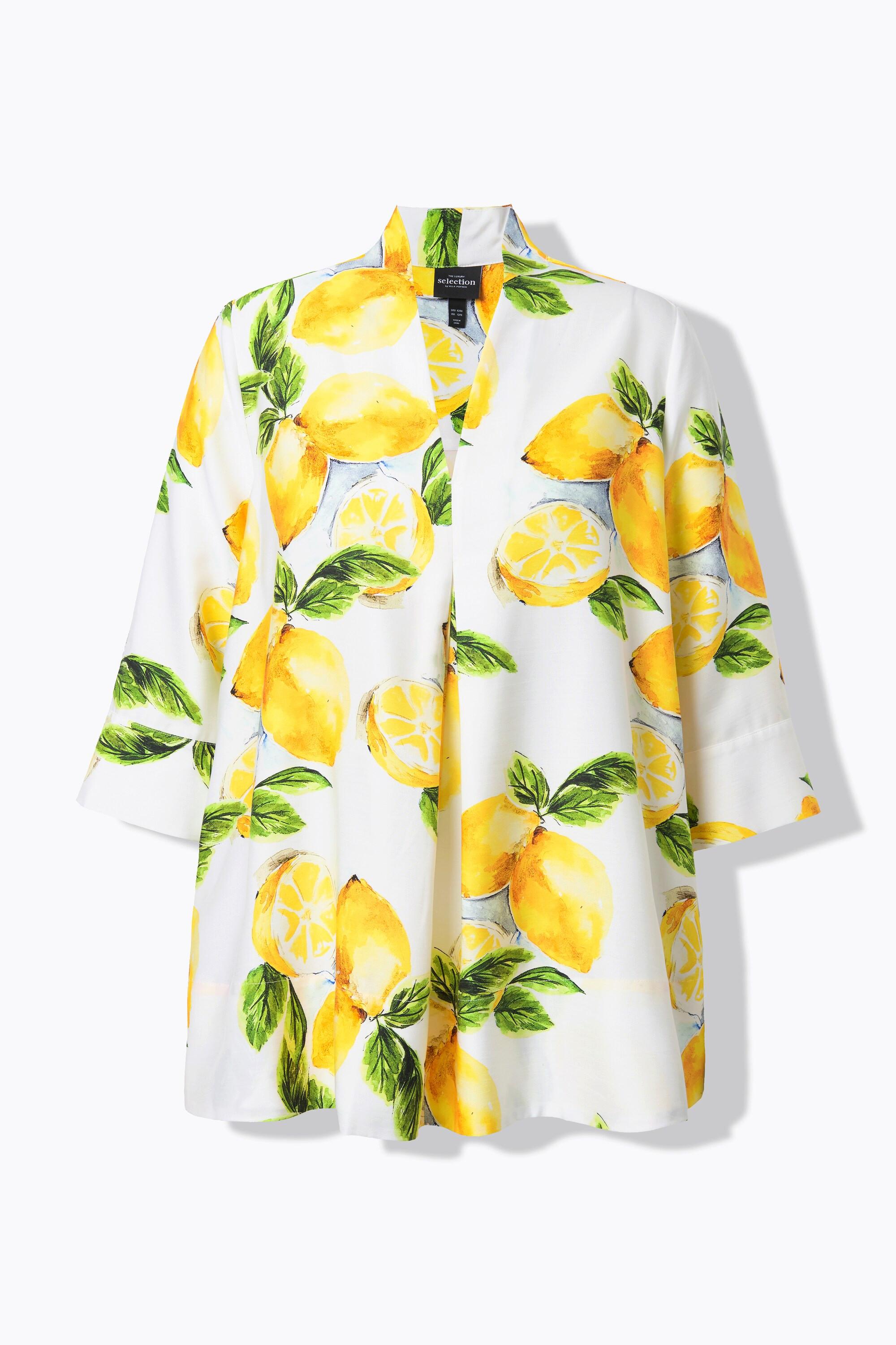 Ulla Popken Lyocell Tunika Zitronen A-Linie Kelchkragen 3/4 Arm  