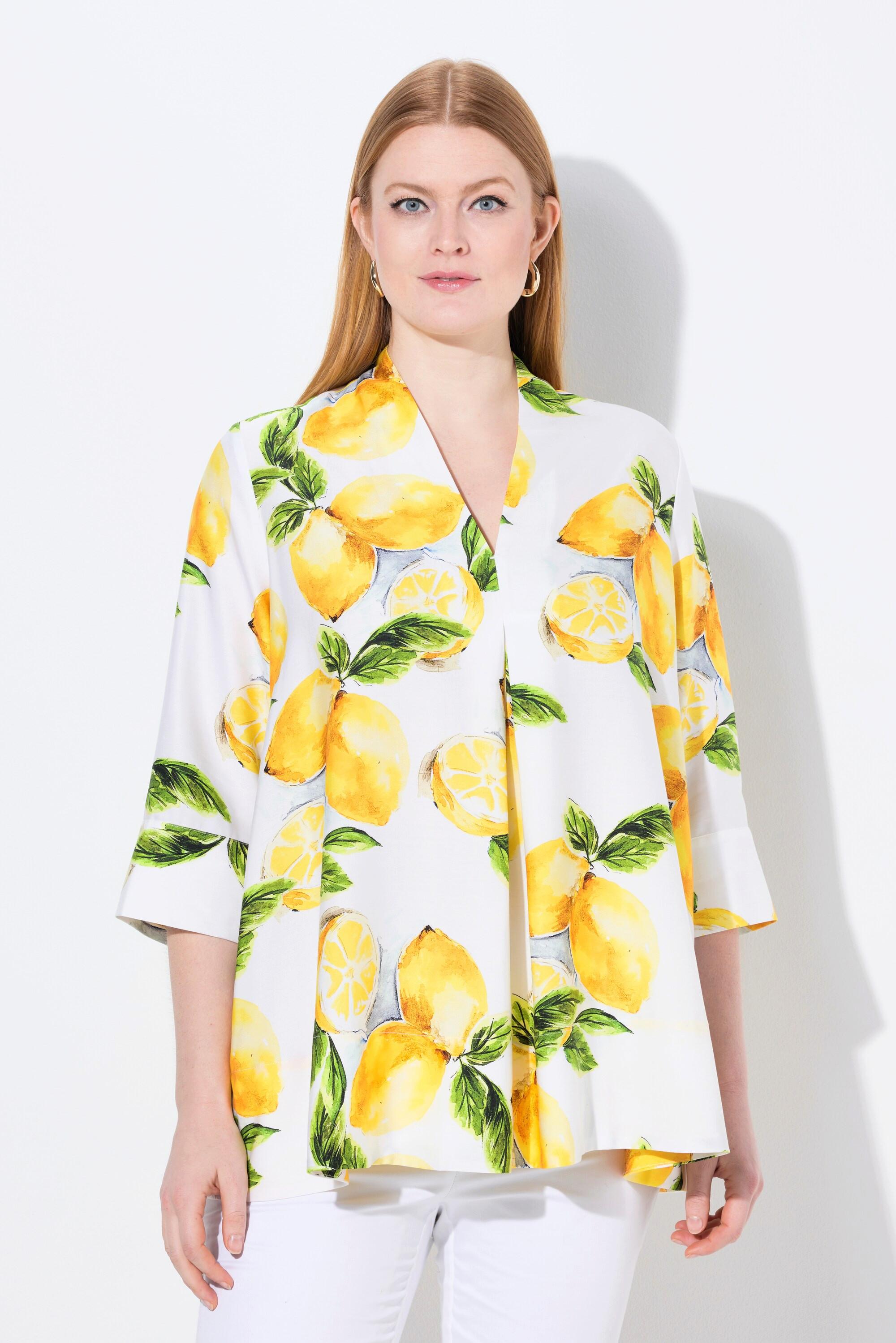 Ulla Popken Lyocell Tunika Zitronen A-Linie Kelchkragen 3/4 Arm  