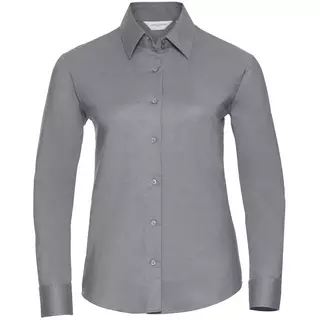 Russell Collection Easy Care Oxford Bluse, Langarm  Argento