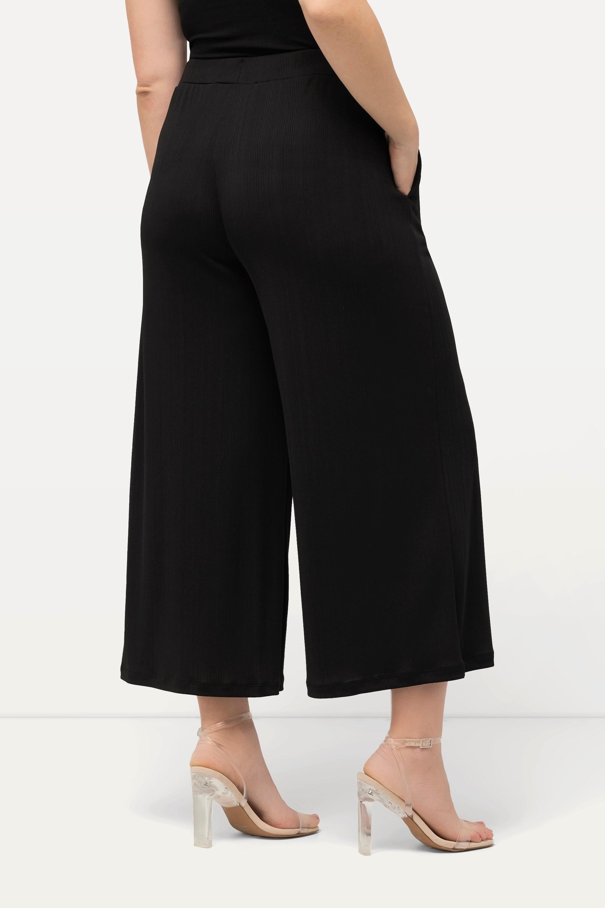 Ulla Popken  Culottes in tessuto operato lunghe fino al polpaccio con taglio della gamba dritto e cintura elastica 