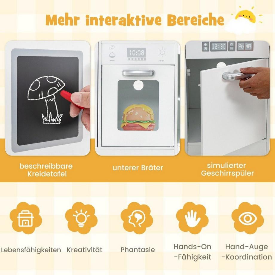 Northix  Holz Eck Kinderküche mit Licht & Sound & Tafel & Zubehör Kinderküche Spielküche Holzküche Weiß 