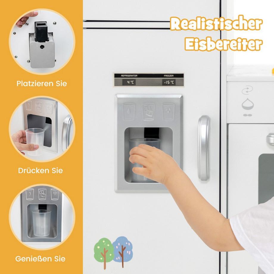 Northix  Holz Eck Kinderküche mit Licht & Sound & Tafel & Zubehör Kinderküche Spielküche Holzküche Weiß 