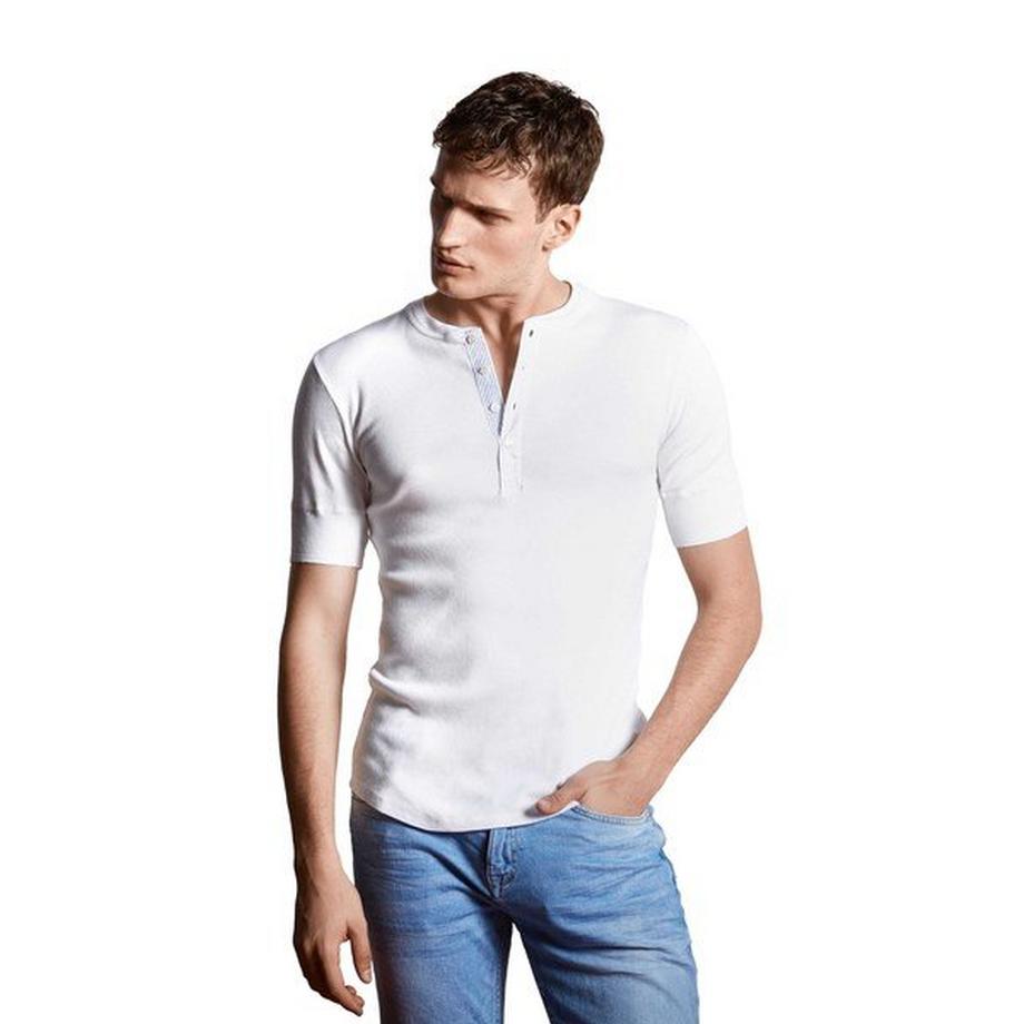Schiesser Revival T-shirt Henley Coupe Confortable Rétro  