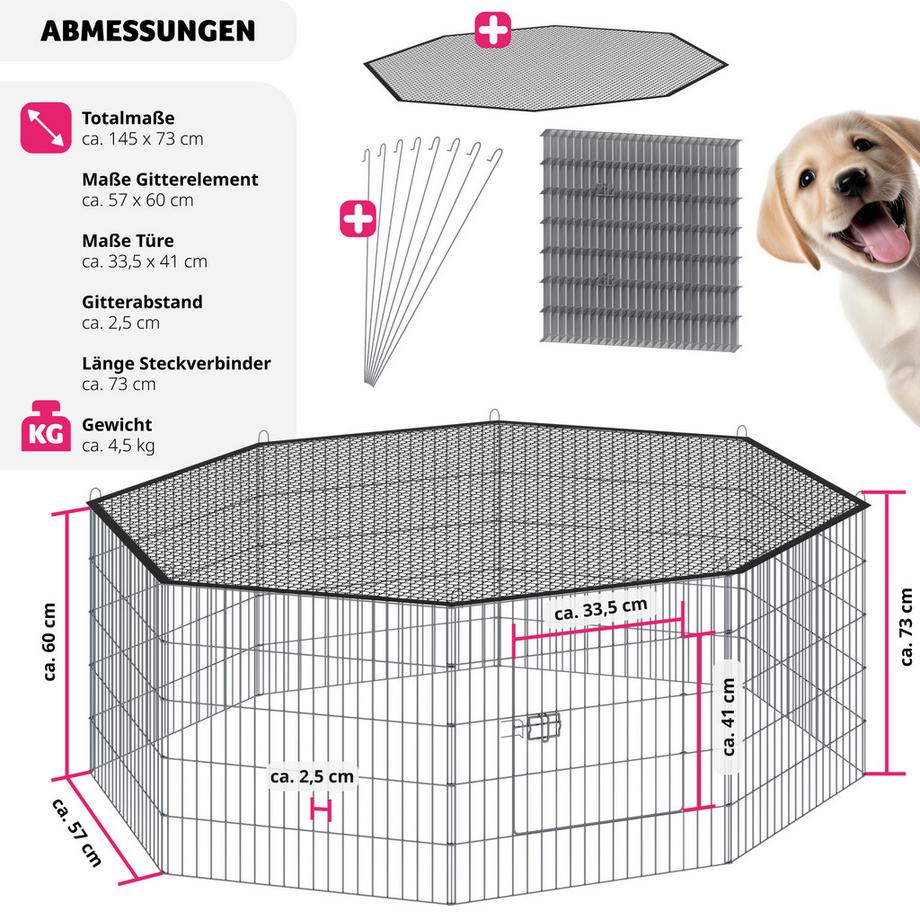 Tectake  Freilaufgehege Hopper aus 8 Gitterelementen inklusive Sicherheitsnetz 