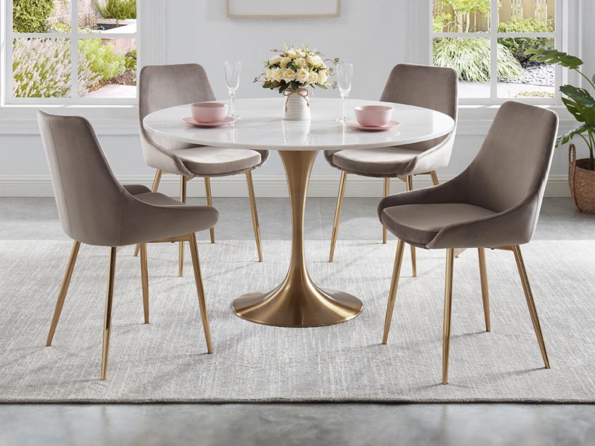 Vente-unique Sedia in Velluto e Metallo Dorato Tortora Lotto di 6 MASURIE  