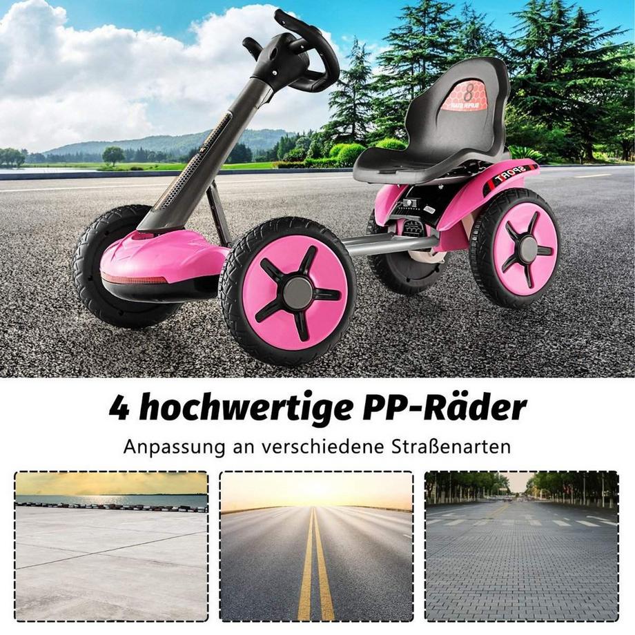 B2X  12V Kinder Elektro Gokart mit LED & 2-fach Verstellbarem Lenkrad & SitzLichter Rosa 