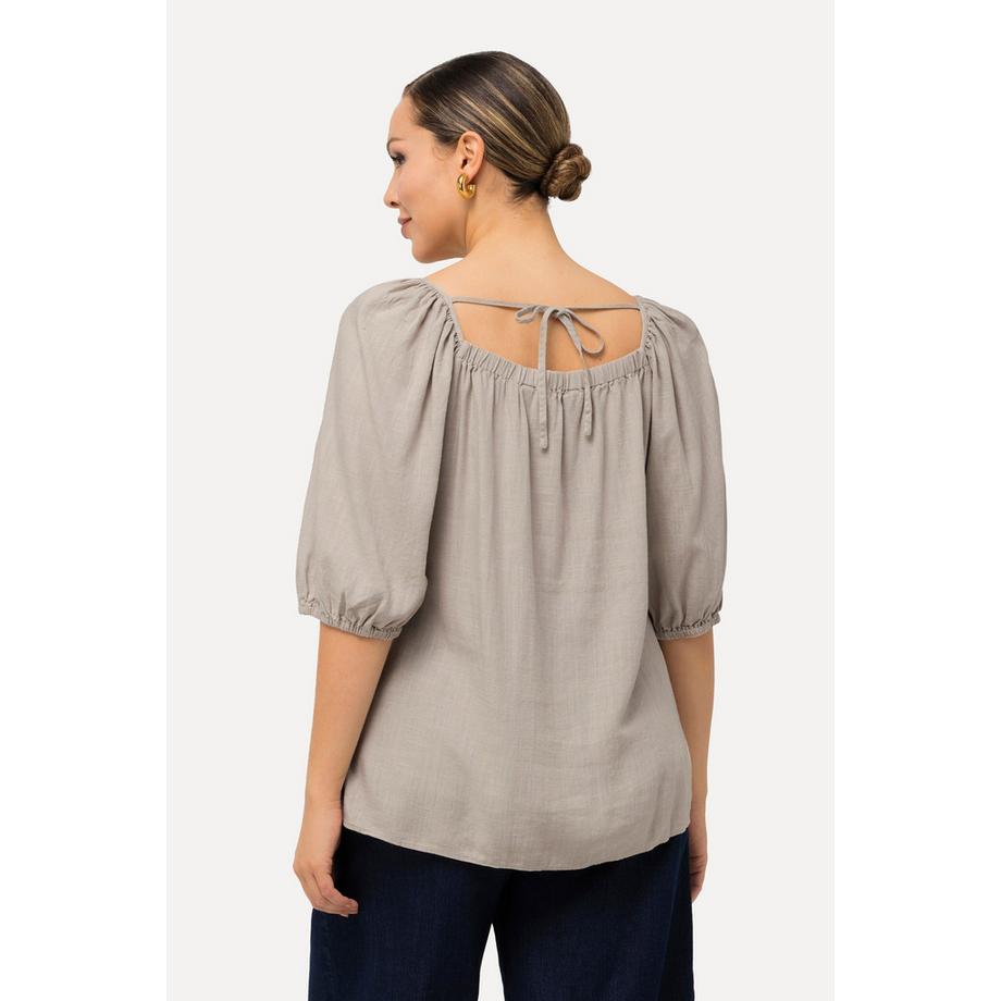 Ulla Popken Tunique Lin Mélangé Ligne A Encolure Carrée Manches Courtes  