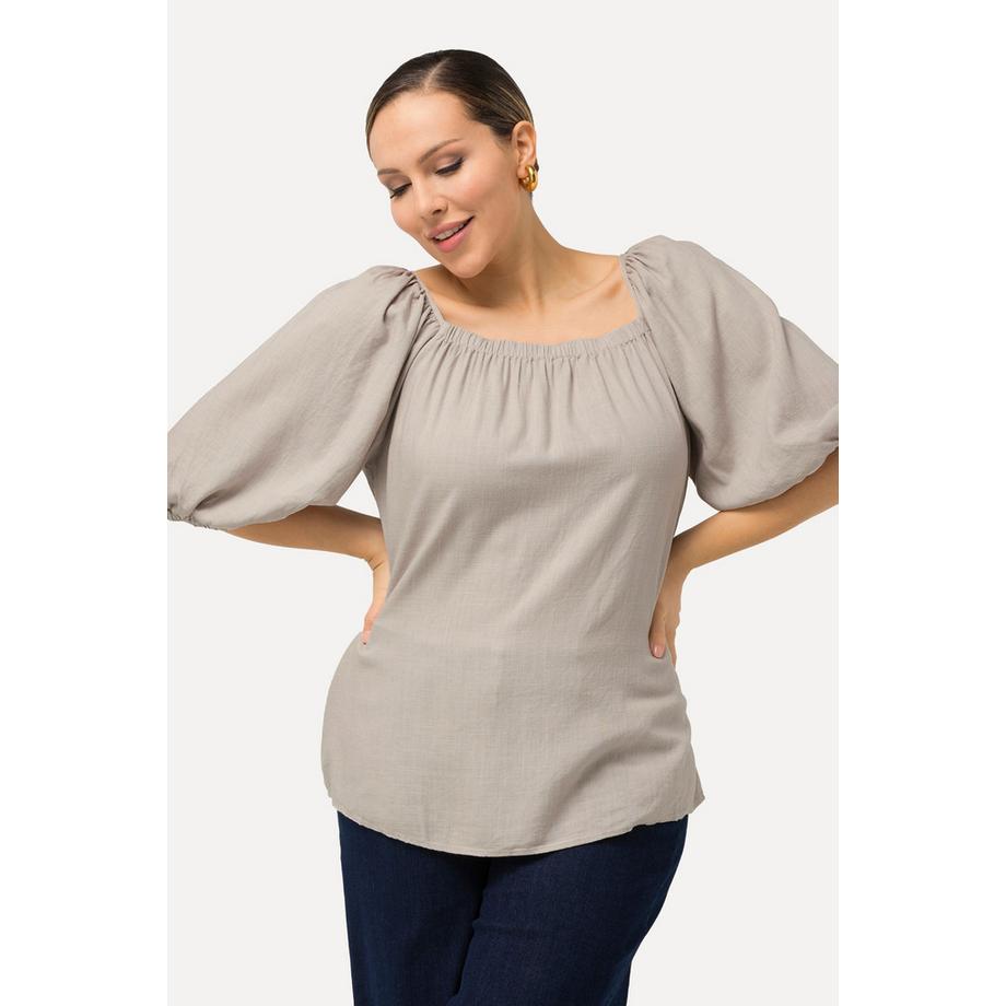 Ulla Popken Tunique Lin Mélangé Ligne A Encolure Carrée Manches Courtes  