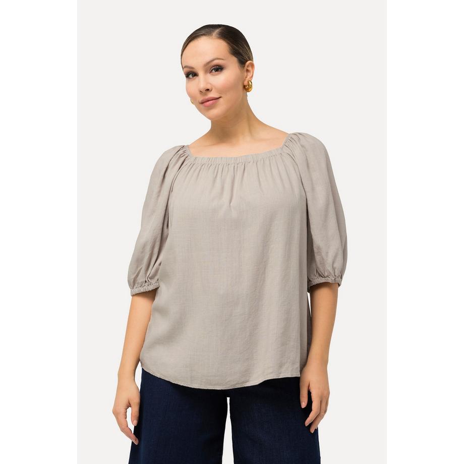 Ulla Popken Tunique Lin Mélangé Ligne A Encolure Carrée Manches Courtes  