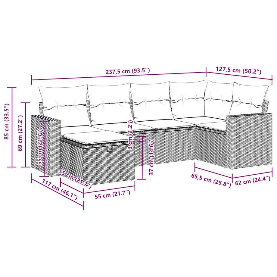 VidaXL Ensemble de canapés de jardin rotin synthétique  
