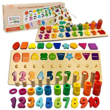 2 in 1 Kinder Lernspielzeug Motorikspielzeug Puzzles, Puzzlespiel Holzblöcke Holz Lernzahlen