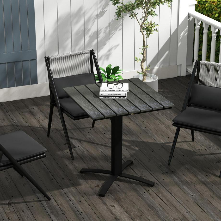 Northio Gartentisch, Esstisch Für 4 Personen, Quadratischer Balkontisch Mit Holzoptik Für Terrasse, Alu, Grau, 70 X 70 X 76 Cm  