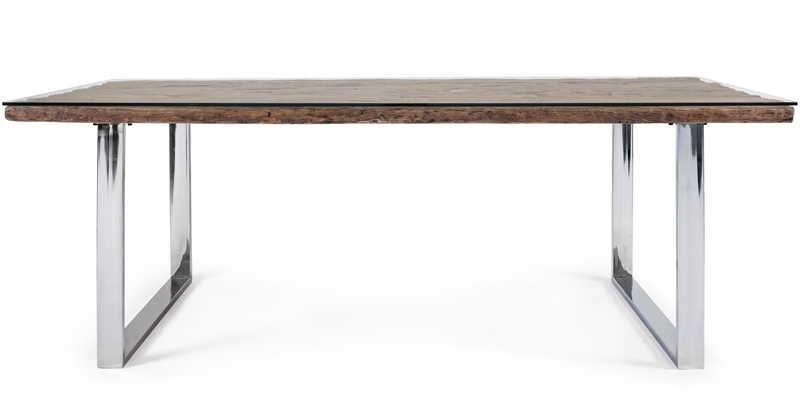 mutoni Table en bois massif avec verre Stanton 220x100  