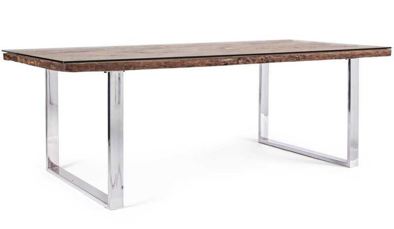 mutoni Table en bois massif avec verre Stanton 220x100  