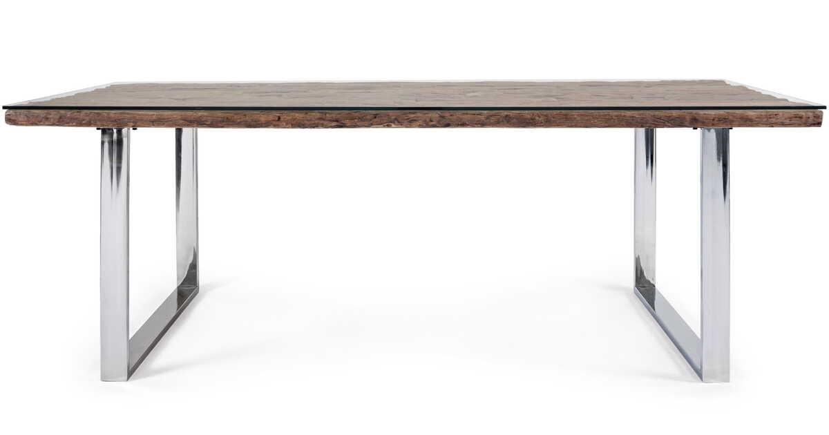 mutoni Table en bois massif avec verre Stanton 220x100  