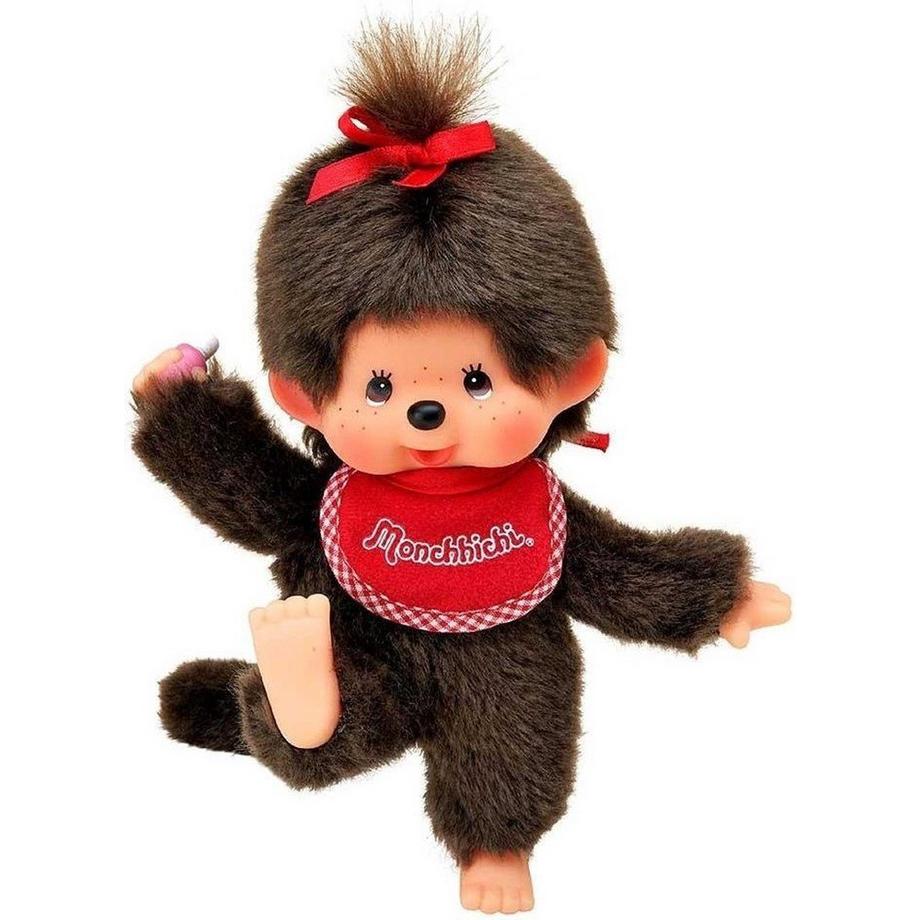 Monchhichi  Sekiguchi 255184 Original  Mädchen, aus em Plüsch, mit  em Lätzchen und er Schleife im Haar, ca. 20 cm 
