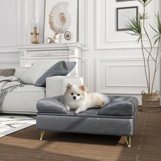 Northio  Canapé lit pour chien de petite et moyenne taille, 76x53,5x34cm, capacité de charge 10 kg, dossier replié, pieds en métal, velours, gris 