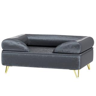 Northio  Hundebett Sofa für kleine und mittelgroße Hunde, 76x53,5x34cm, Belastbarkeit 10 kg, eingeklappte Rückenlehne, Metallfüße, Samt, Grau 