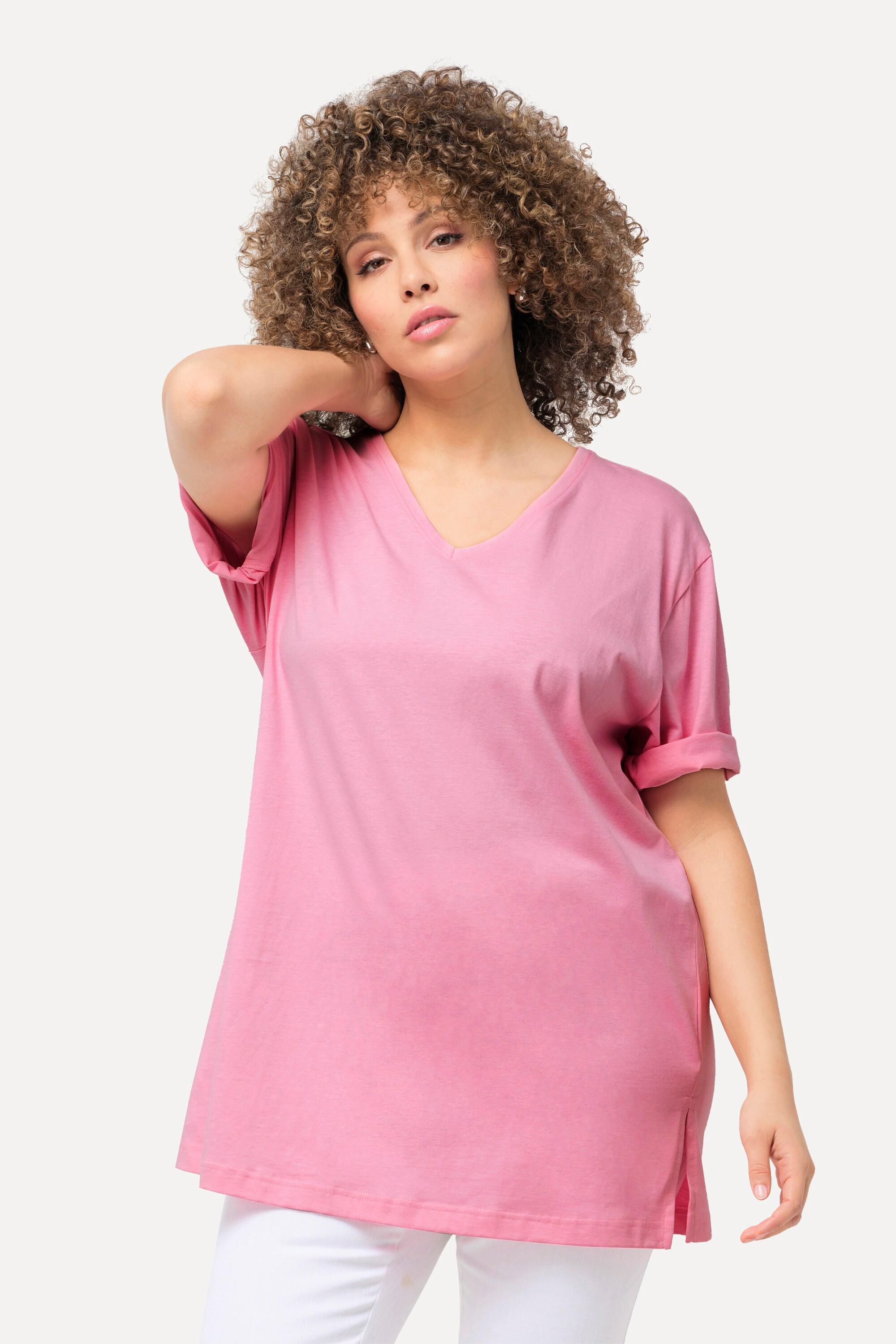 Ulla Popken  T-shirt dalle linee morbide con scollo a V e mezze maniche 