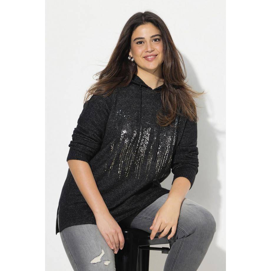 Ulla Popken Strick A-Linie Pailletten Hoodie Langarm  