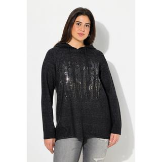 Ulla Popken  Maglia dal taglio svasato con cappuccio, paillettes e maniche lunghe 