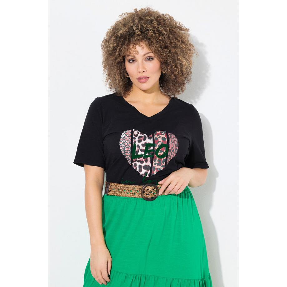 Ulla Popken Classic Leo Herz V-Ausschnitt Halbarm T-Shirt  