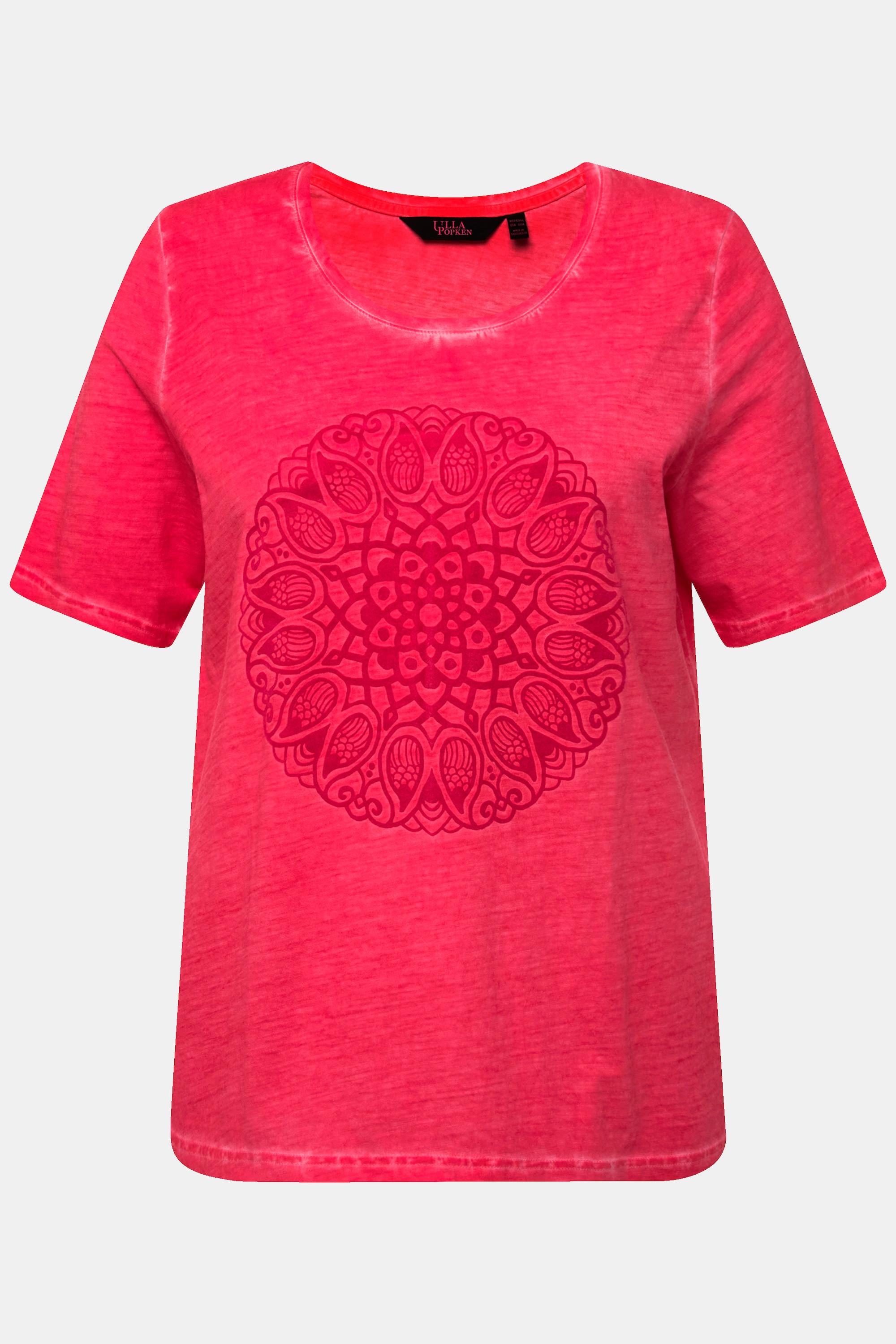 Ulla Popken  T-shirt Classic à col rond et manches courtes, motif mandala 