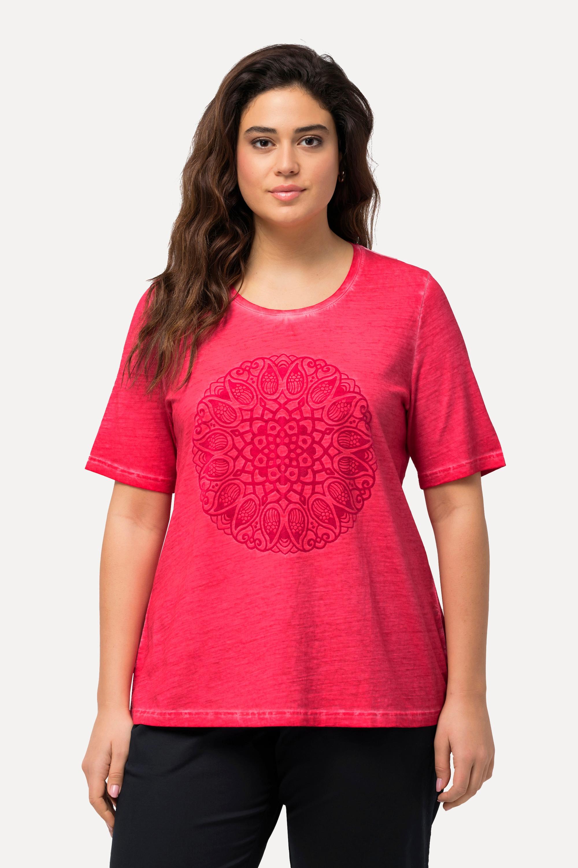 Ulla Popken  T-shirt Classic à col rond et manches courtes, motif mandala 