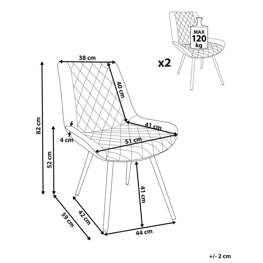 Beliani Esszimmerstuhl 2er Set aus Samtstoff  MARIBEL  
