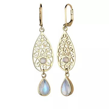 Boucles d'Oreilles Ornement Oriental Goutte Pierre De Lune