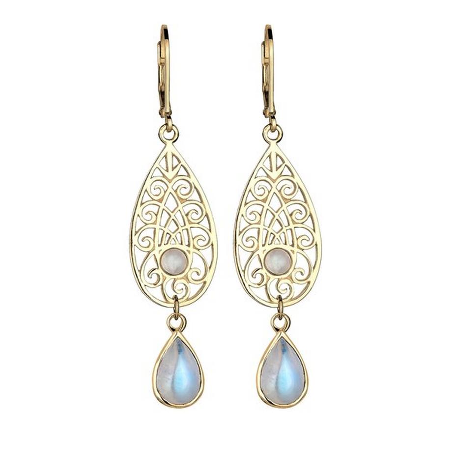 Elli  Boucles d'Oreilles Ornement Oriental Goutte Pierre De Lune 