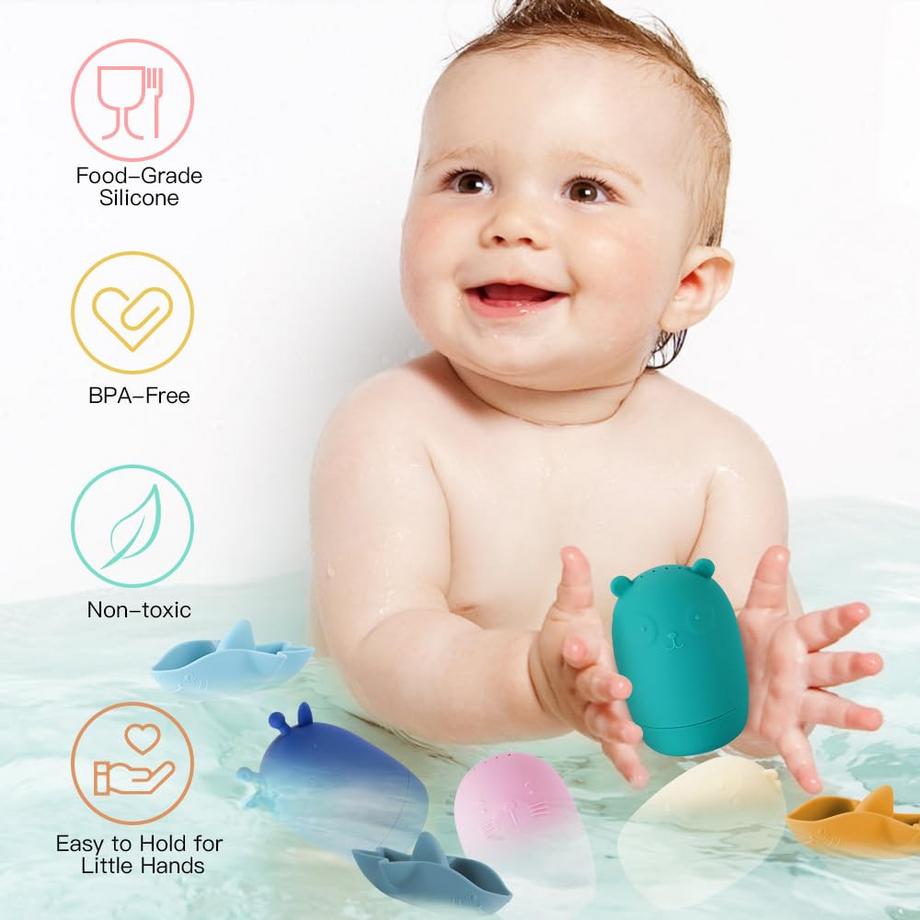 Activity-board  Jouets de bain, jouets de bain en silicone 7 pièces, jouets d'eau pour bébé sans BPA 