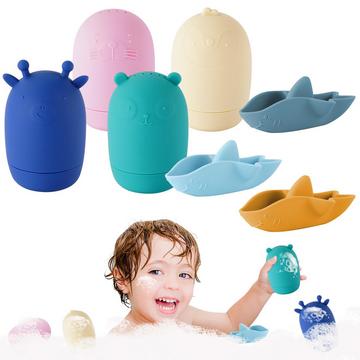 Jouets de bain, jouets de bain en silicone 7 pièces, jouets d'eau pour bébé sans BPA