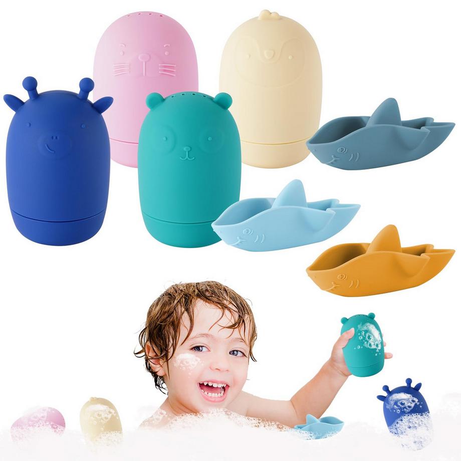 Activity-board  Jouets de bain, jouets de bain en silicone 7 pièces, jouets d'eau pour bébé sans BPA 