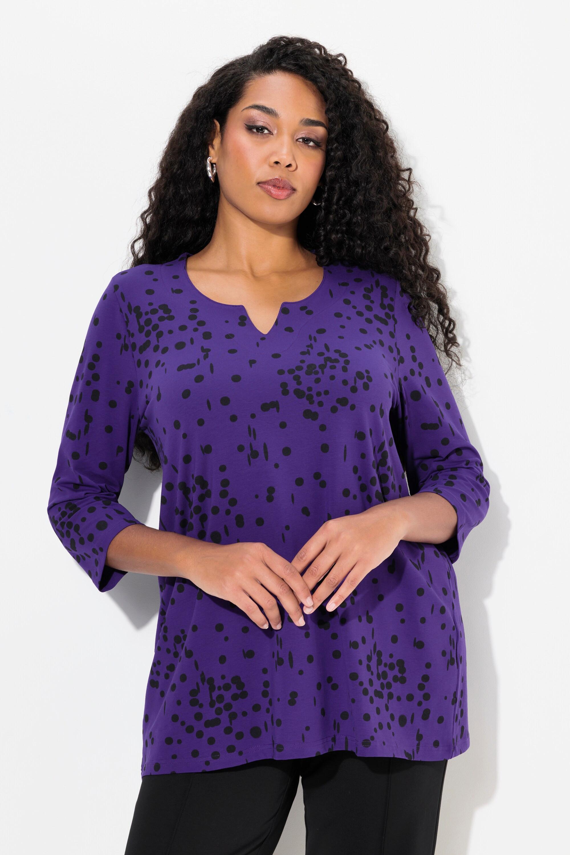 Ulla Popken  Shirt, Tupfen, Tunika-Ausschnitt, 3/4-Arm 