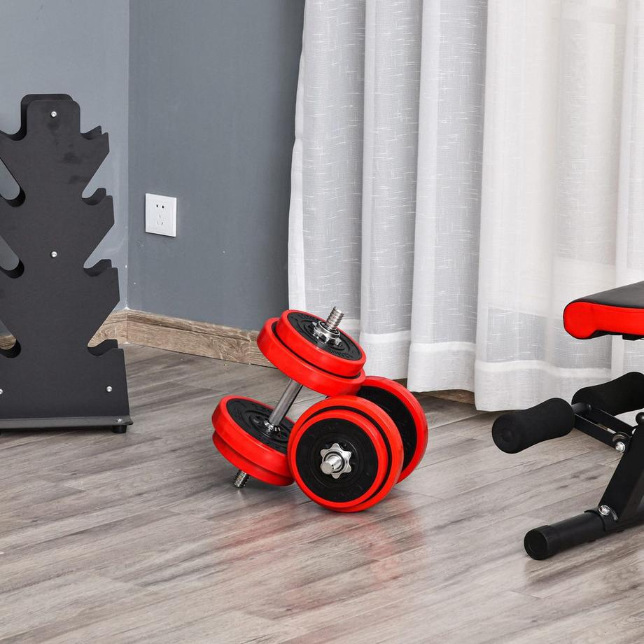 Northio  Ensemble D'Haltères 20 Kg 2 En 1, Réglables, Rouge + Noir, 21,5 X 21,5 X 3,8 Cm, Pour Le Fitness À Domicile Et L'Entraînement Musculaire 