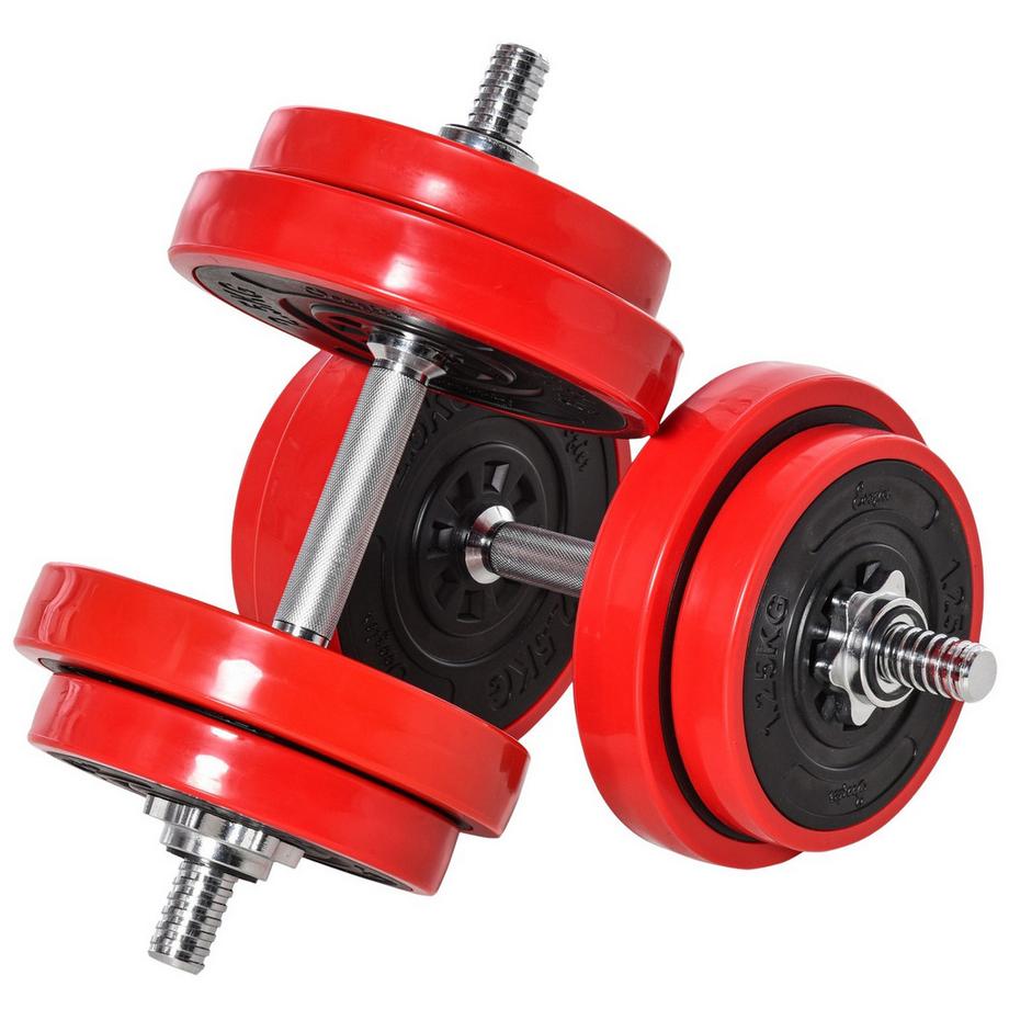 Ensemble D'Haltères 20 Kg 2 En 1, Réglables, Rouge + Noir, 21,5 X 21,5 X 3,8 Cm, Pour Le Fitness À Domicile Et L'Entraînement Musculaire