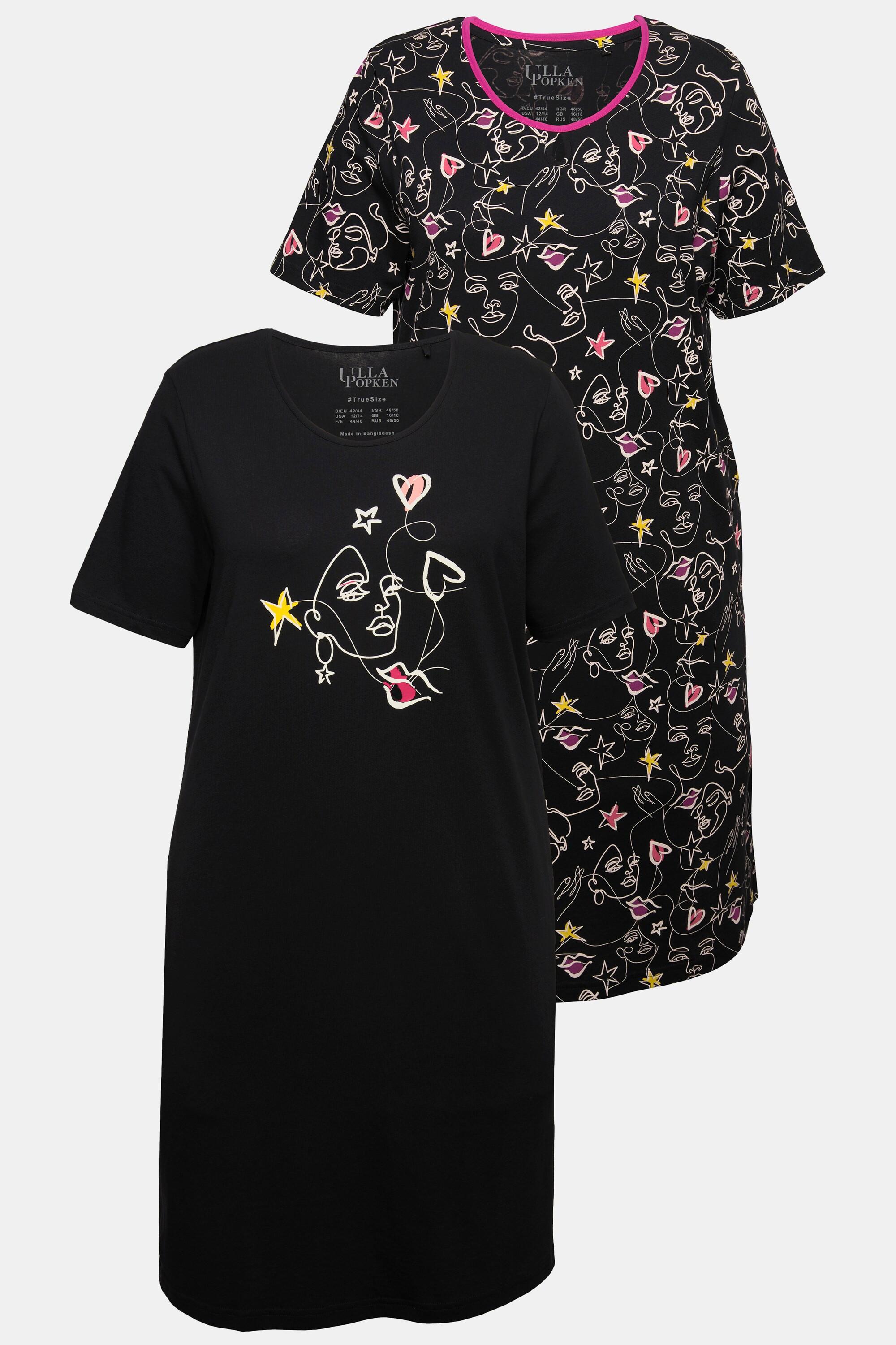 Ulla Popken Bigshirts Lot de 2 Motif Cœur Griffonné Col Rond Manches Courtes  