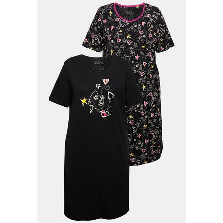 Ulla Popken Bigshirts Lot de 2 Motif Cœur Griffonné Col Rond Manches Courtes  