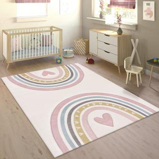 Paco Home Arc-en-ciel du tapis pour enfants avec motif de cœur  