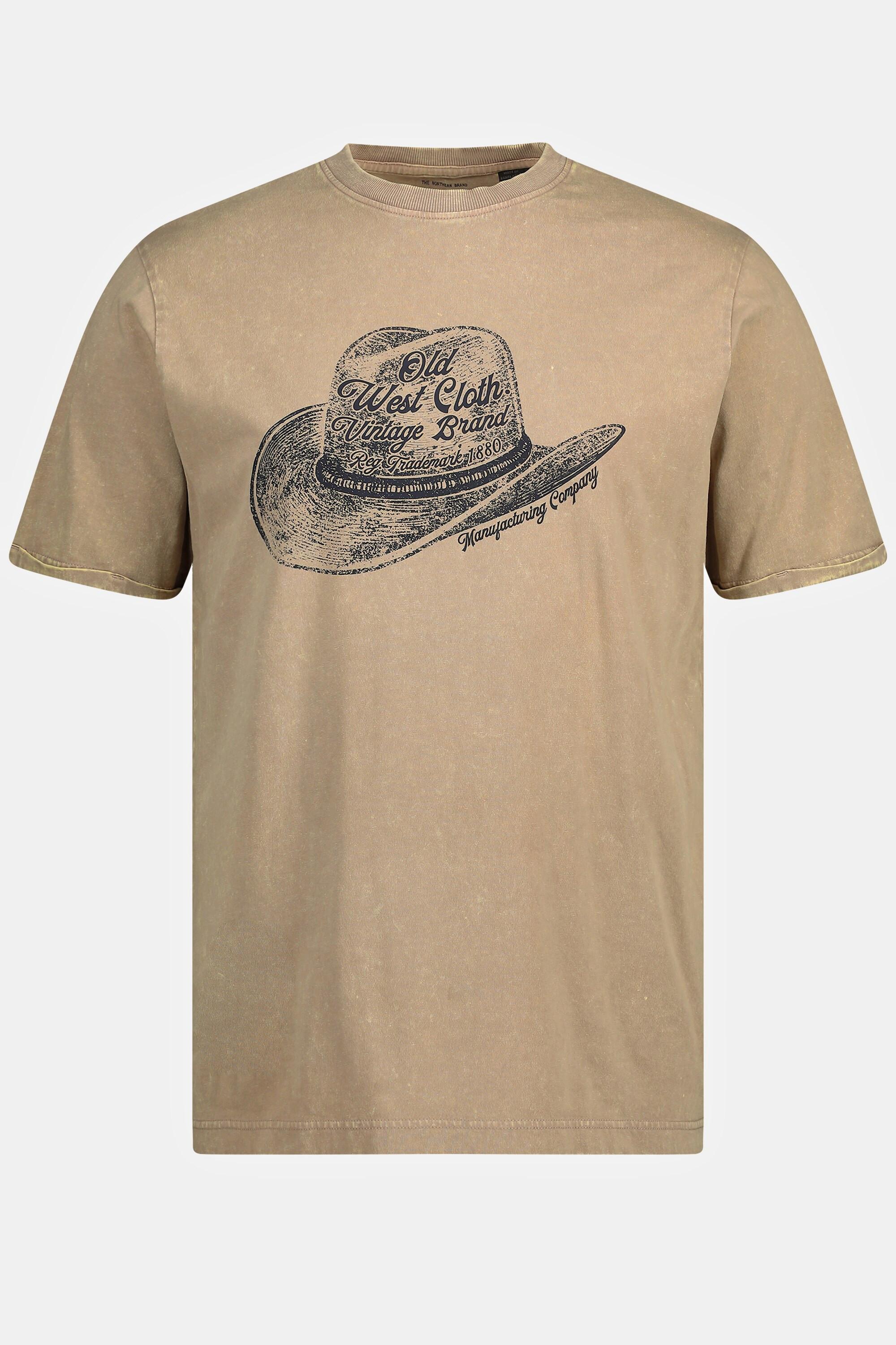 JP1880  T-Shirt, Halbarm, Vintage Look, Cowboy-Hut Print, Rundhals 