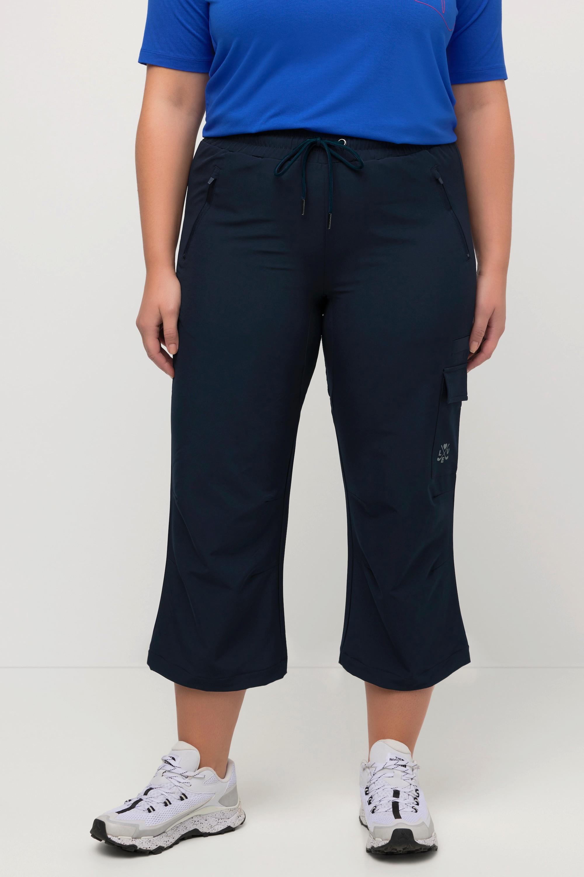 Ulla Popken  Pantaloni a 7/8 da golf idrorepellenti con cintura elastica e dettagli ad alta visibilità 