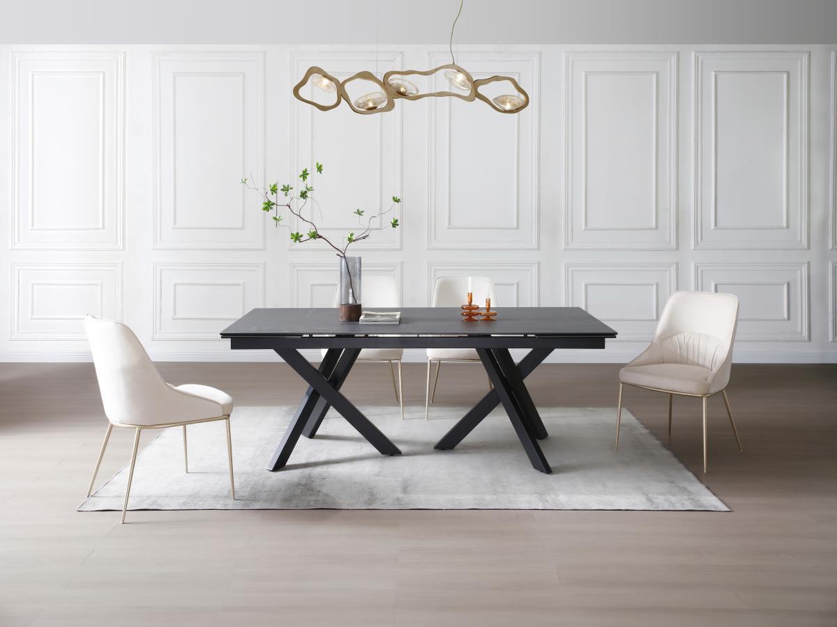 Vente-unique Tavolo da pranzo allungabile da 8 a 12 coperti in Vetro temperato e Ceramica Effetto marmo Nero - MARISO  