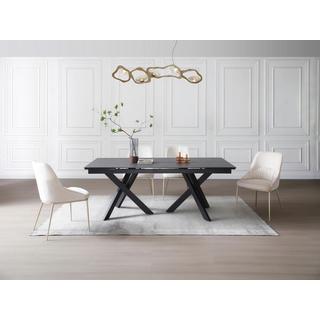 Vente-unique Tavolo da pranzo allungabile da 8 a 12 coperti in Vetro temperato e Ceramica Effetto marmo Nero - MARISO  